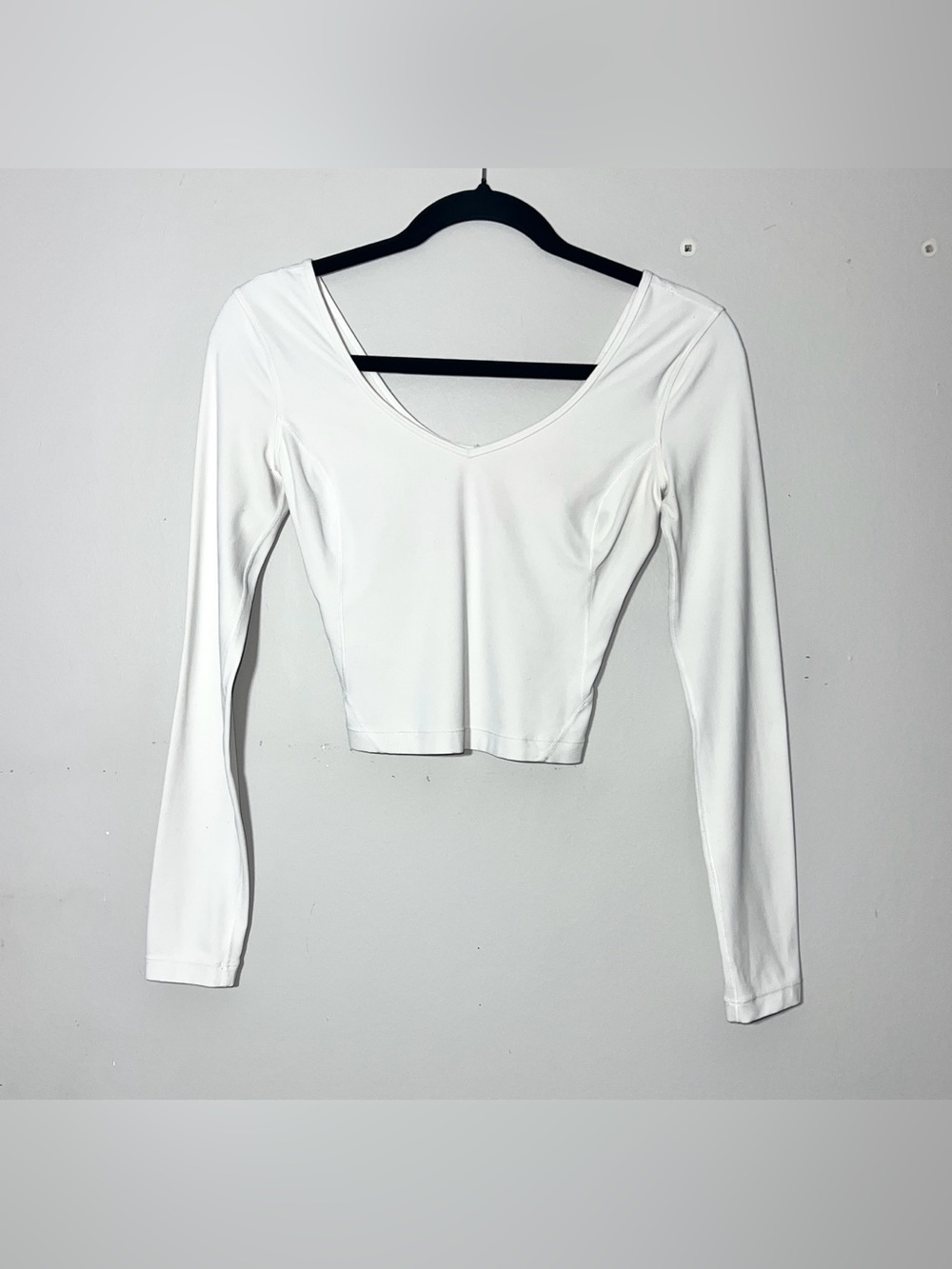 Lululemon Align White Long Sleeve V Neck Cropped Athletic Top Womens